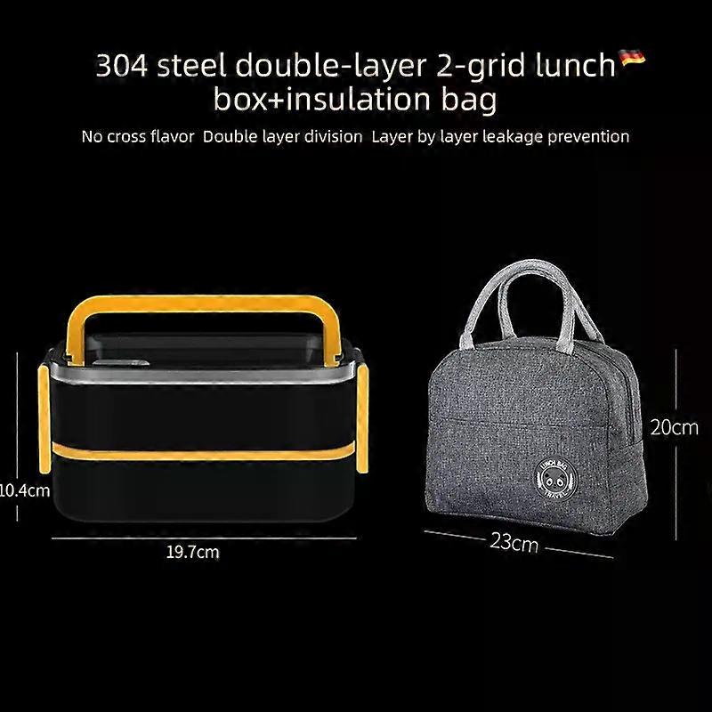 304 Stainless Steel Insulated Lunch Box Sealed Crisper Double Compartment Bento Box Portable Lunch Box
