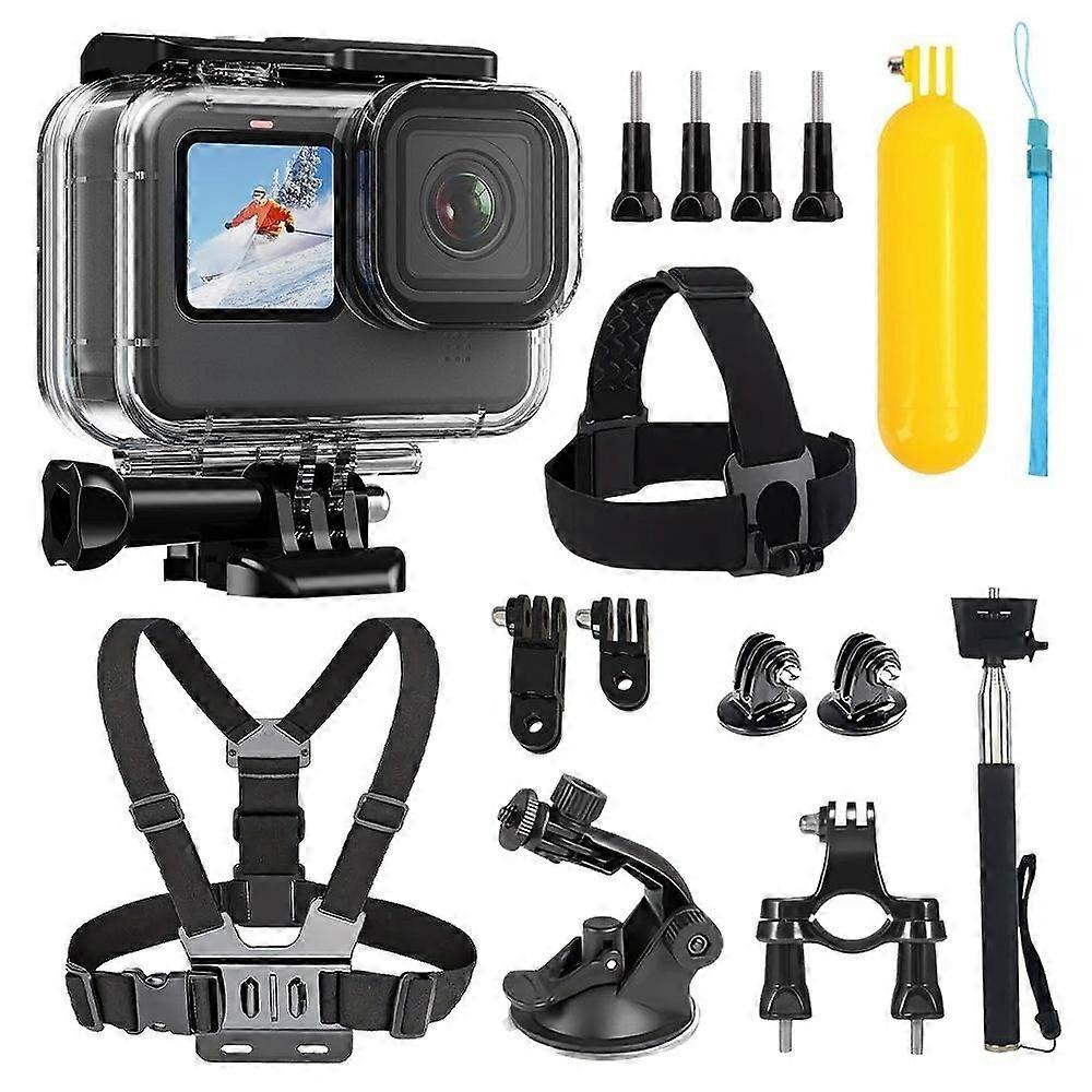 طقم ملحقات 16 في 1 ل GoPro Hero 13 أسود / 12/11/10/9 حزام رأس مقاوم للماء