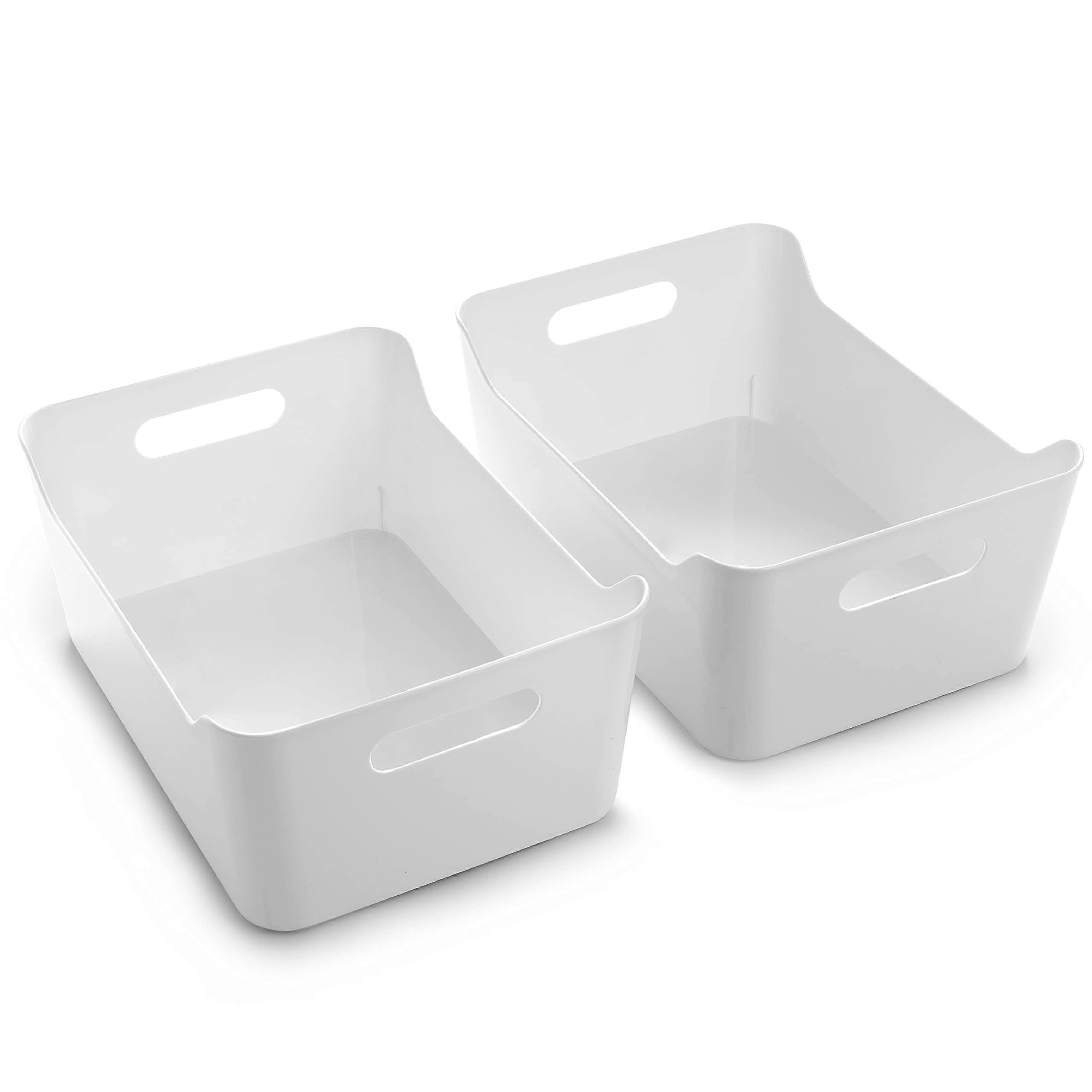 Plastic Storage B, Large White Pantry Organizers, 2 Pack, SOHO Collection, Durable Plastic, Kitchen Storage Bins