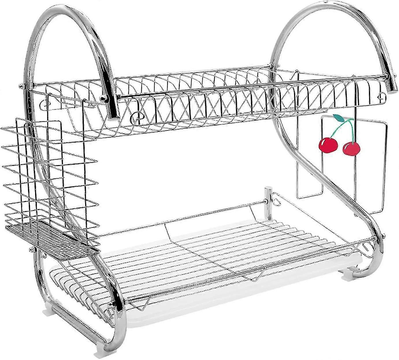 Portapiatti, acciaio inossidabile a 2 livelli, doppio strato singolo piatto piatto piatto portapiatti portapiatti (rack principale + gabbia per bacchette + tagliere)