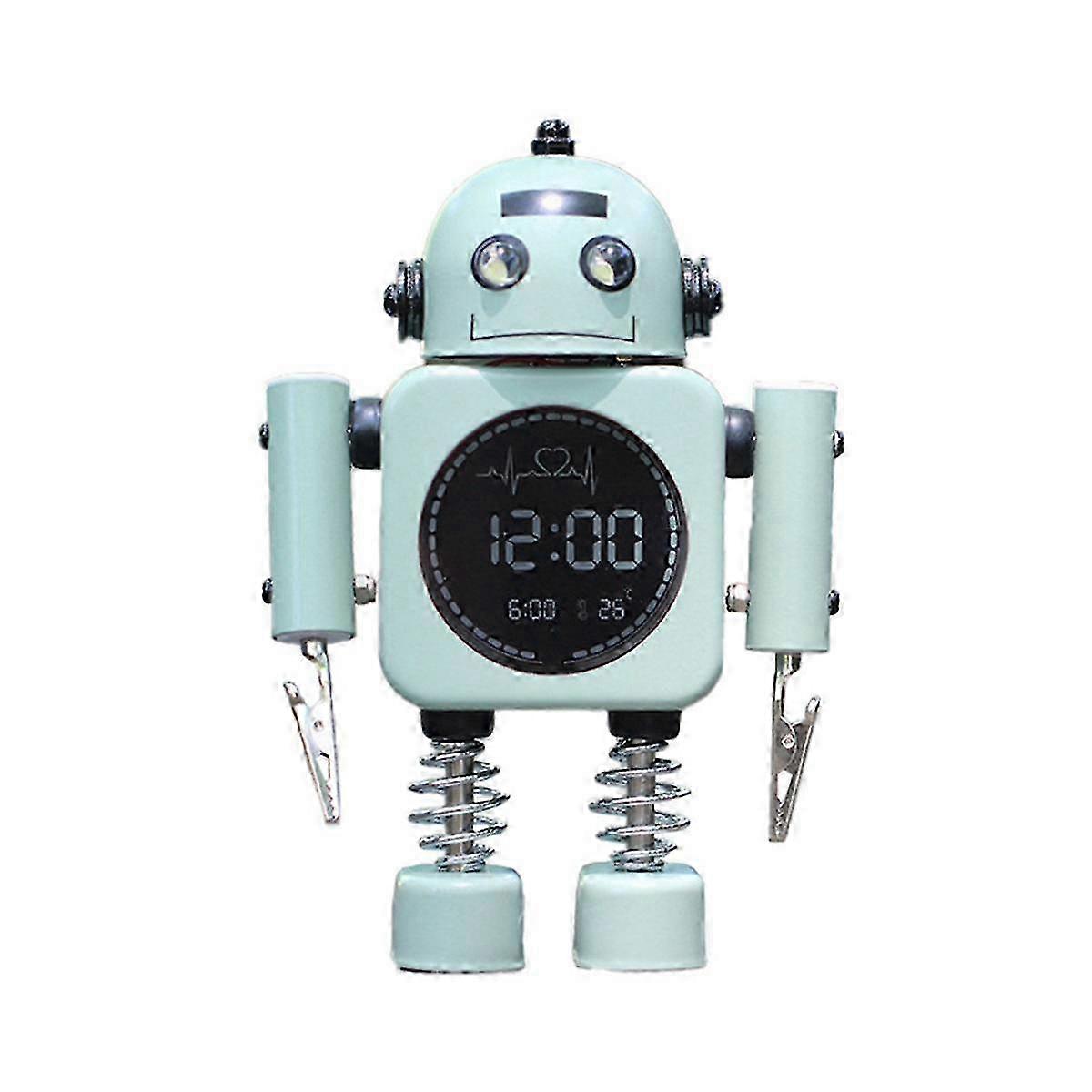 Silent Digital Alarm Clock with Metal Robot Design for Kids, Students, Adults Bedroom Desk Clock