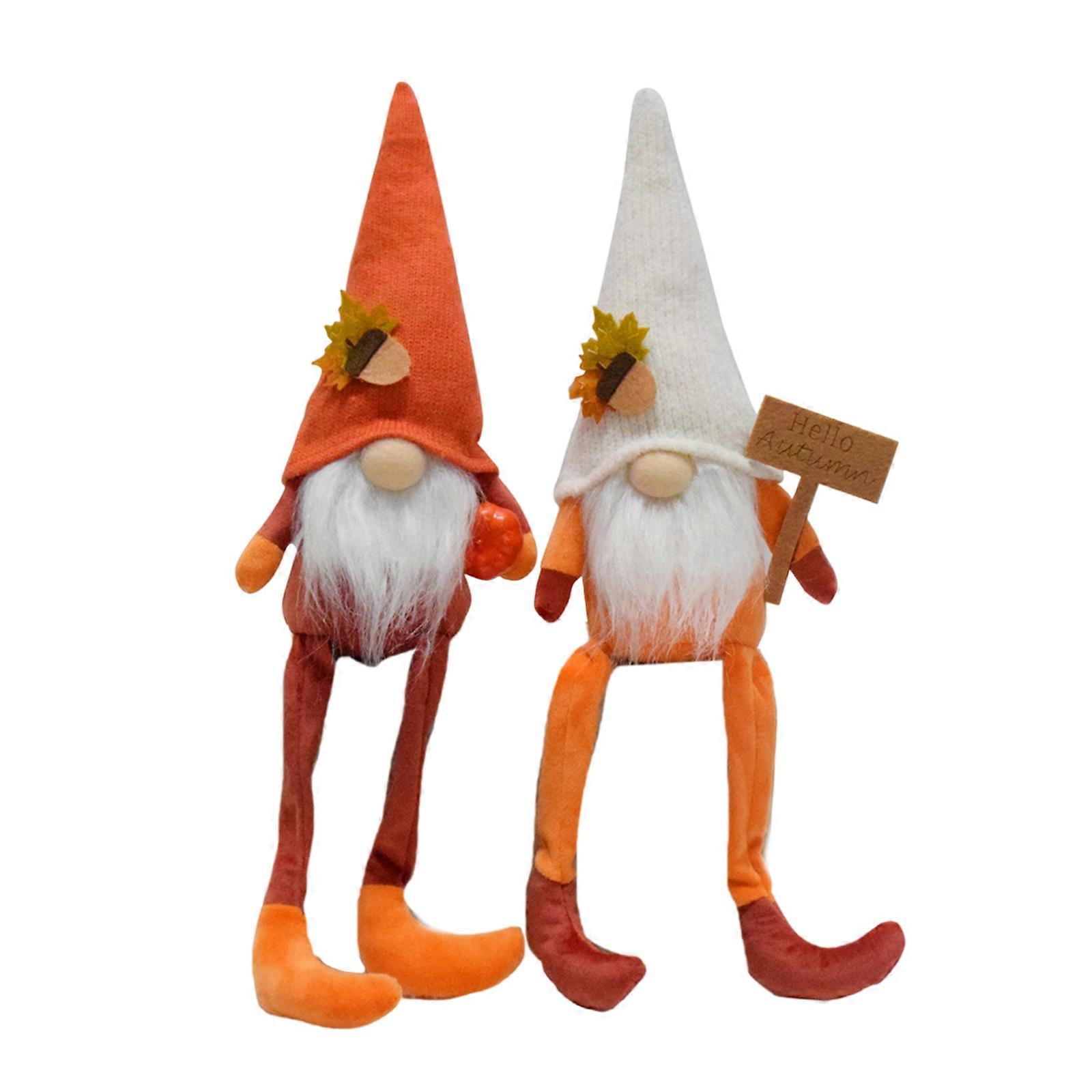 1Pair Autumn Harvest Festival Gnomes Dolls Handmade Polyester Dwarf Figurines for Home Decoration Tabletop Ornament Multicolor