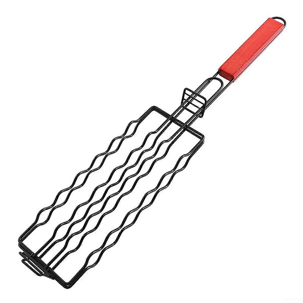 Grill baskets with removable wooden handles, 304 stainless steel, 48.5 x 9 cm, grill basket for vegetables, shrimp, grill accessories, 2 pieces