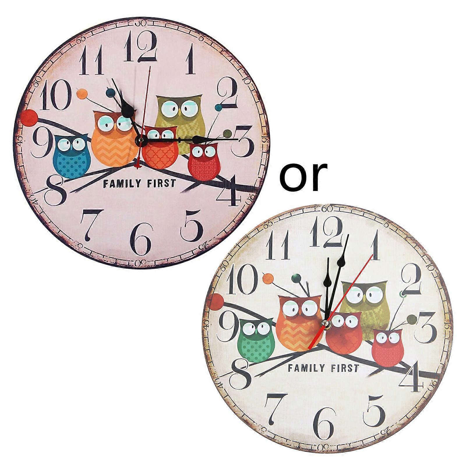 Retro puinen seinäkello Kukko vintage maalaismainen ei-tikittävä hiljainen hiljainen sisustus