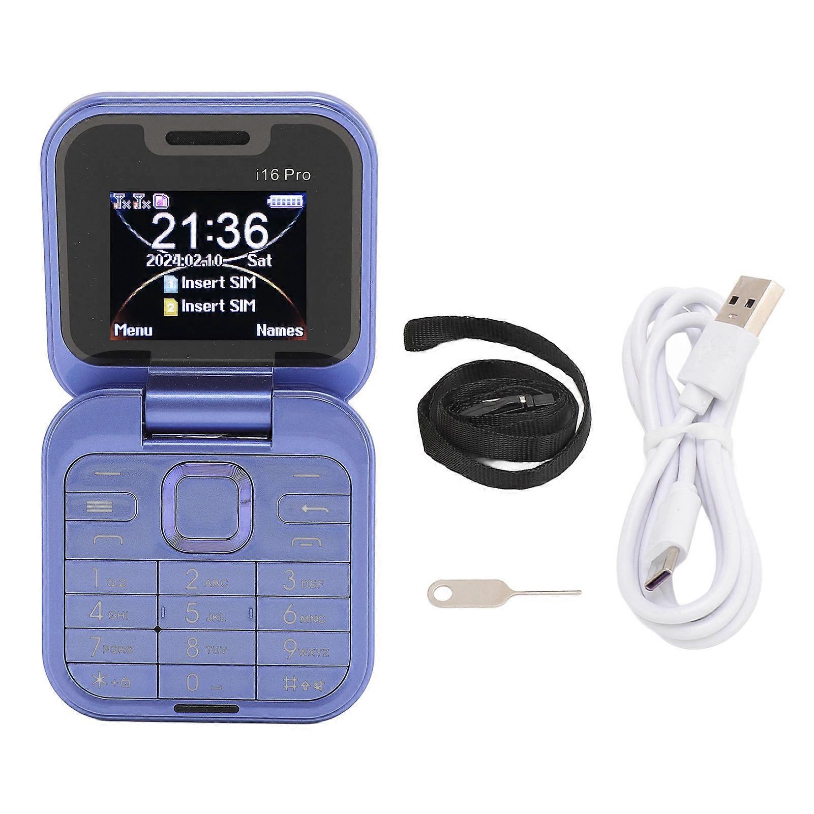 I16pro Small Flip Phone, Dual SIM, Dual Standby, 16GB Memory Card, Multi-Language, 2G, for Kids and Seniors, Purple