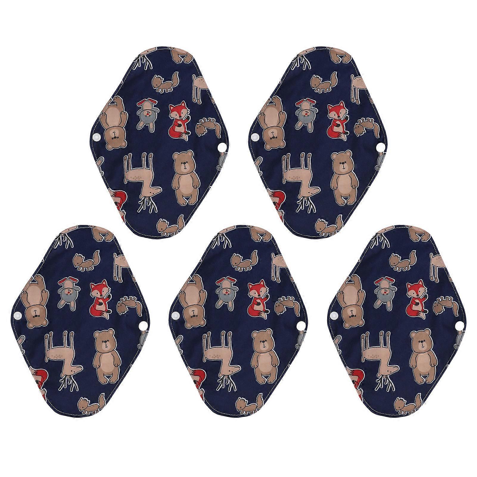 Pack of 5 washable, absorbent, waterproof, comfortable, reusable sanitary towels, 18 x 25 cm
