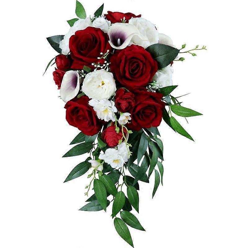 Rose Wedding Bouquet Simulation Flowers Cascading Red Buque De Noiva Para Casamento Red bouquet