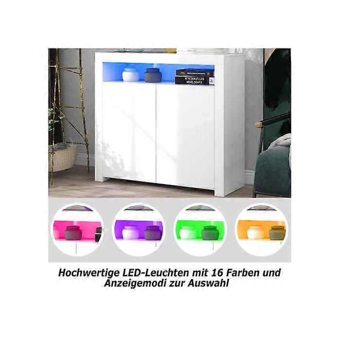 Madia Buffet Bianca, mobile contenitore bianco lucido con illuminazione a LED.