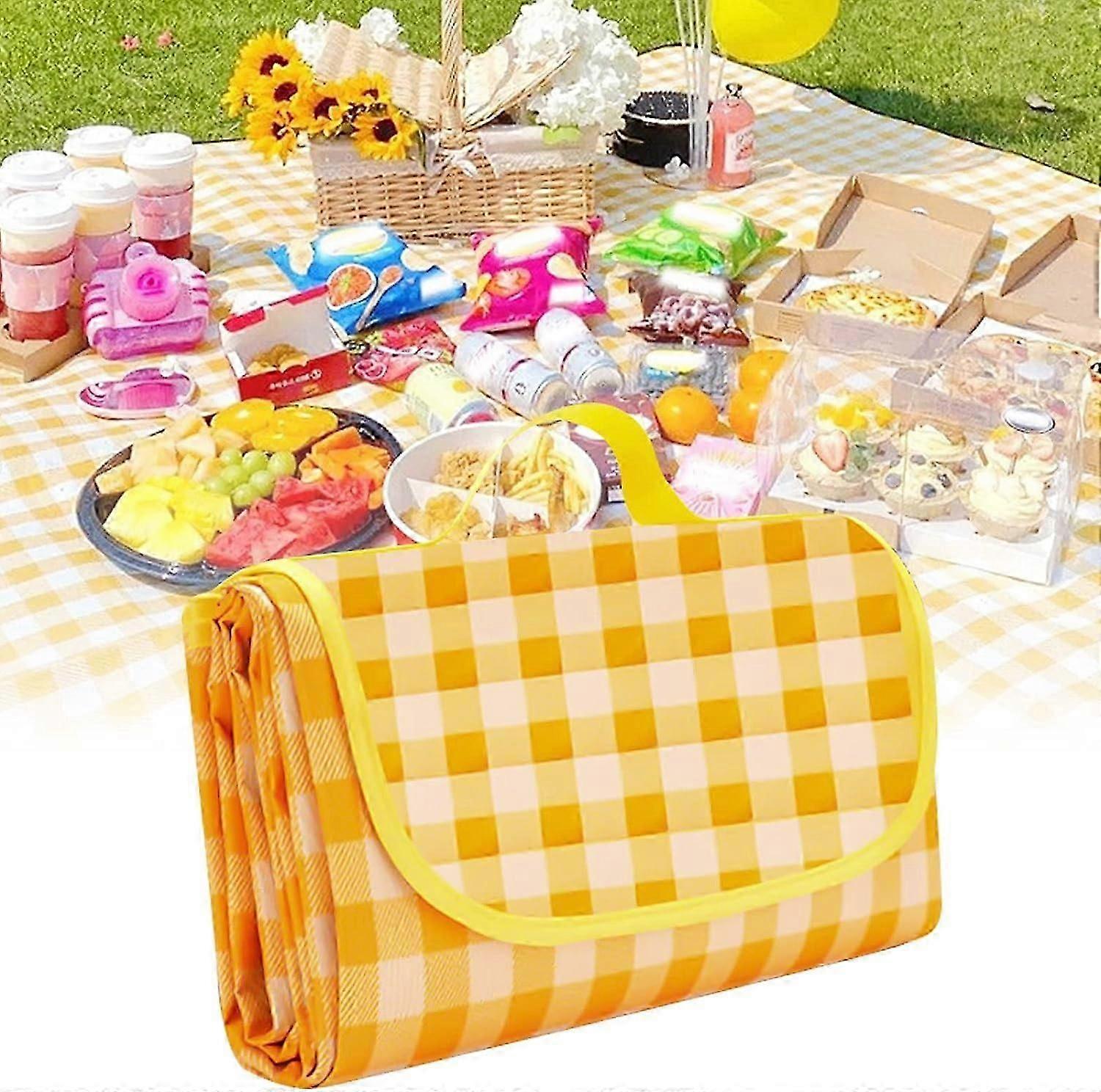 ピクニックブランケット200 x 150 cm、防水ピクニックブランケット、ハンドル付きキャンプブランケット、洗えるピクニックマット、キャンプ用の折りたたみ式屋外ビーチブランケット