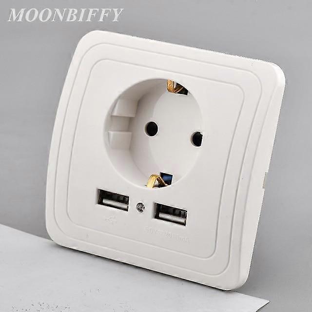 Dual 2 USB AC Power Port Plug Socket EU Wall Sockets Security Home Station Charger Socket Adapter
