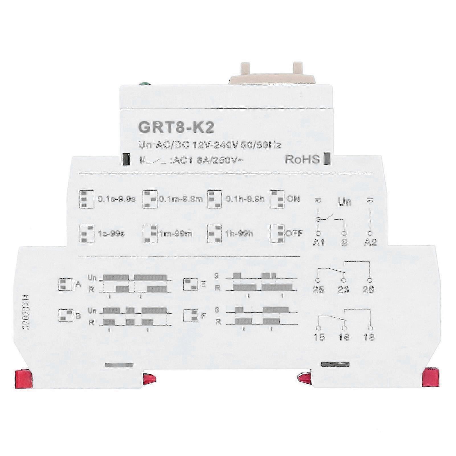 2025 AC/DC 12V-240V 50/60HZ Time Relay 2 Open 2 Close 4 Delay Modes 0.1s -99h Delay Range GRT8-K2