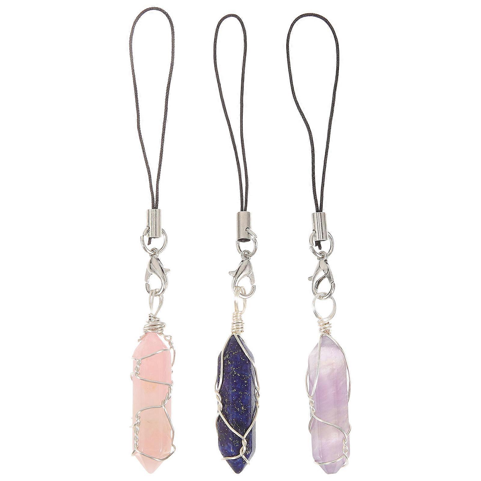 Stone Keychain Pendant Lightweight Electronics Decor 11x3.3cm 3Set