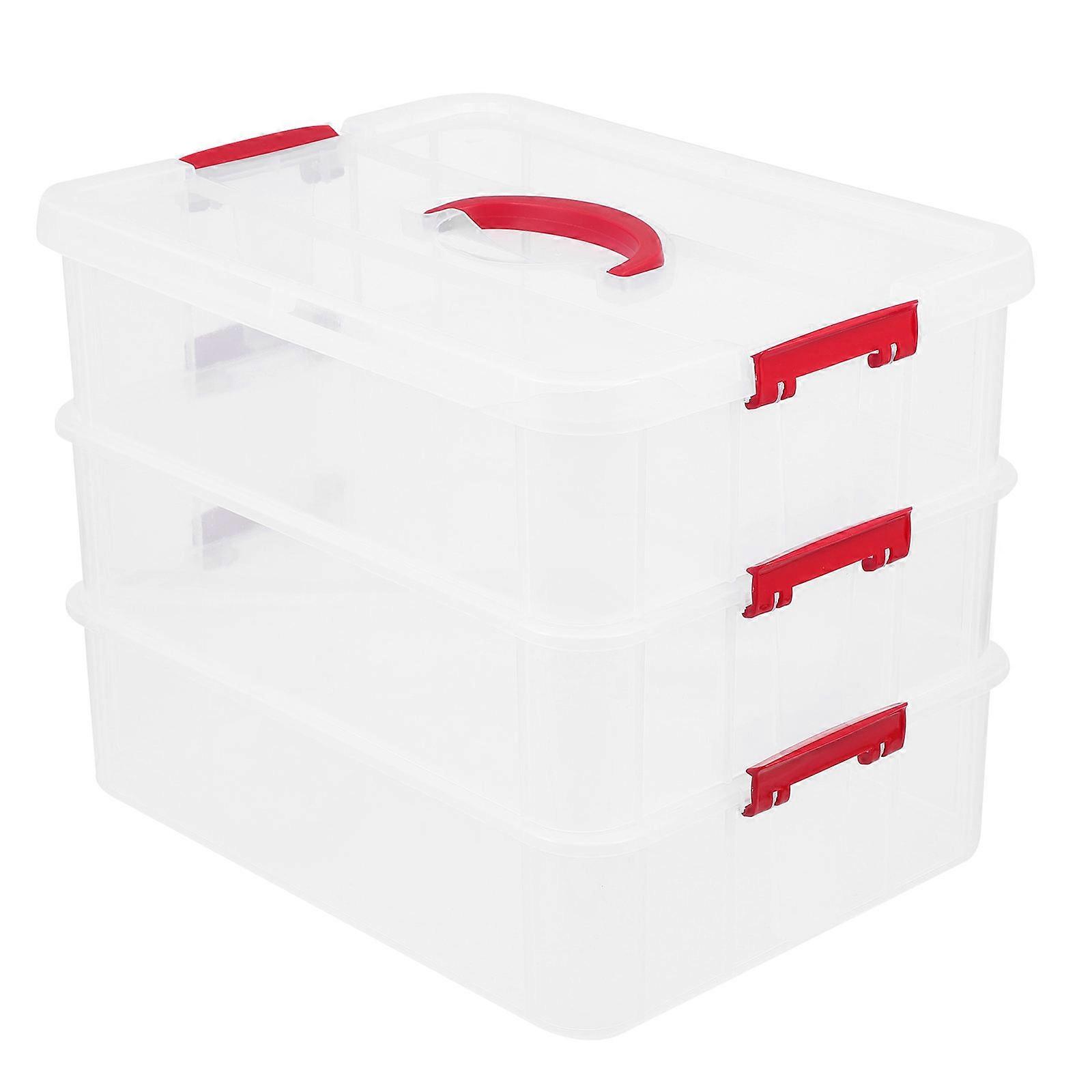Desktop Storage Box Multi-Layer Design Lockable Transparent Bins 36.5X27X26.5CM Home Decoration 1Pcs