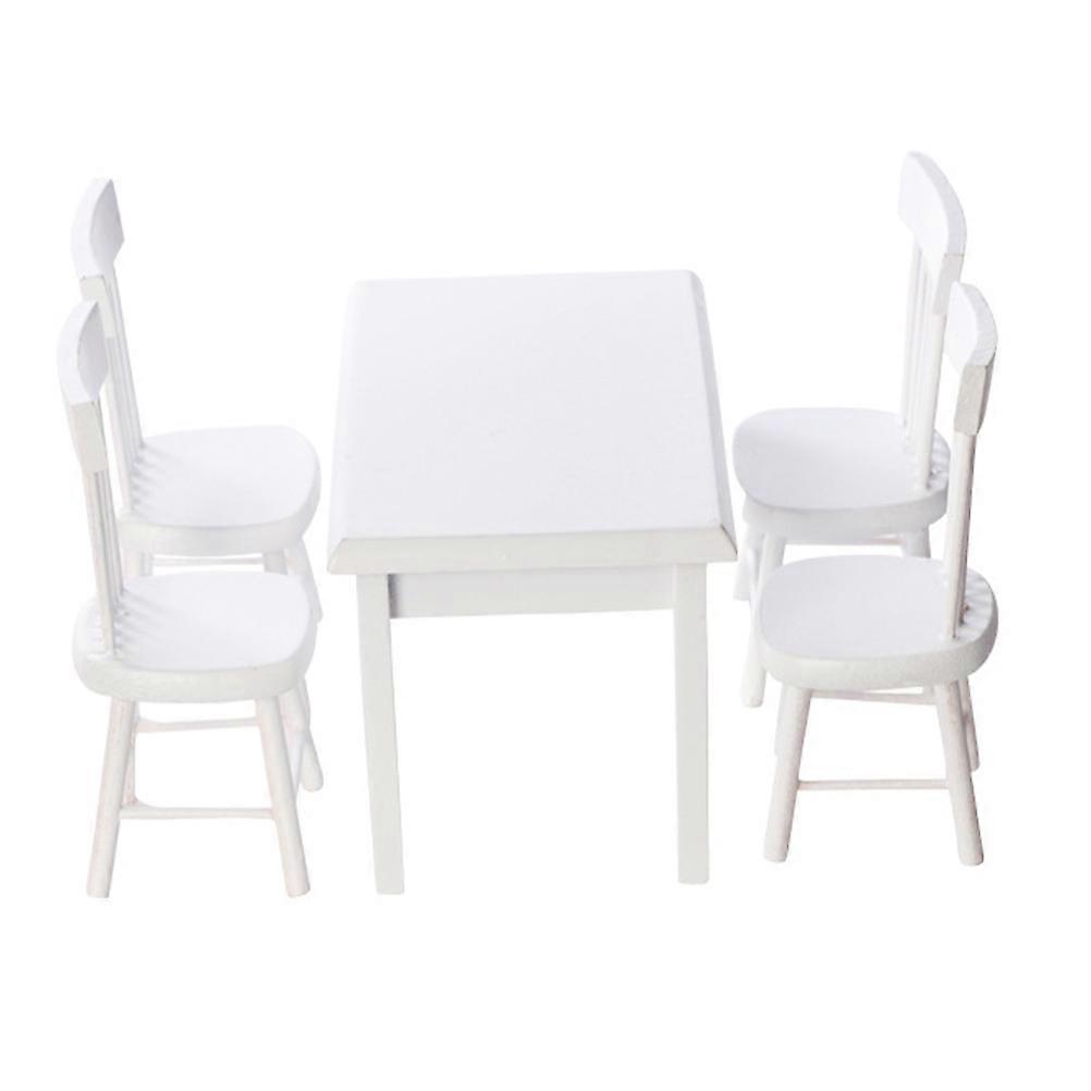 Mini Table Chair Model Dollhouse Miniatures Compact Modern Indoor Furniture White 4.13X2.63X2.48inch For Play 1Set