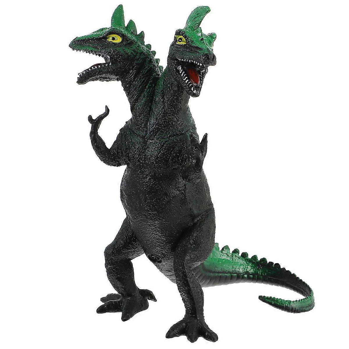 Mini Dinosaur Model Sounding Dinosaur Model Toy Realistic Design Tyrannosaurus with Two Heads Green 20x14cm 1Set