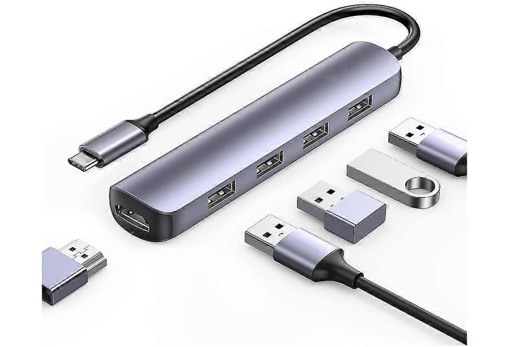 USB C Hub Multiport Adapter for M1 / M2 MacBook, Surface, iPad Pro, Galaxy S23, 5-in-1 Ultra Slim USB Type C Hub with 4K HDMI Display(Grey)