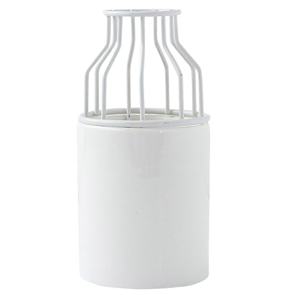 Ceramic Small Vase for Home Decoration Simple Flowerpot White Porcelain Medium Size 1Set