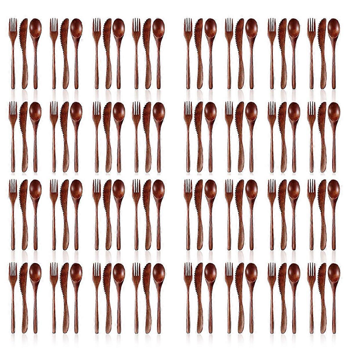 Wooden Spoon Fork Knife Cutlery Set Kitchen Flatware Set (24 Pieces)