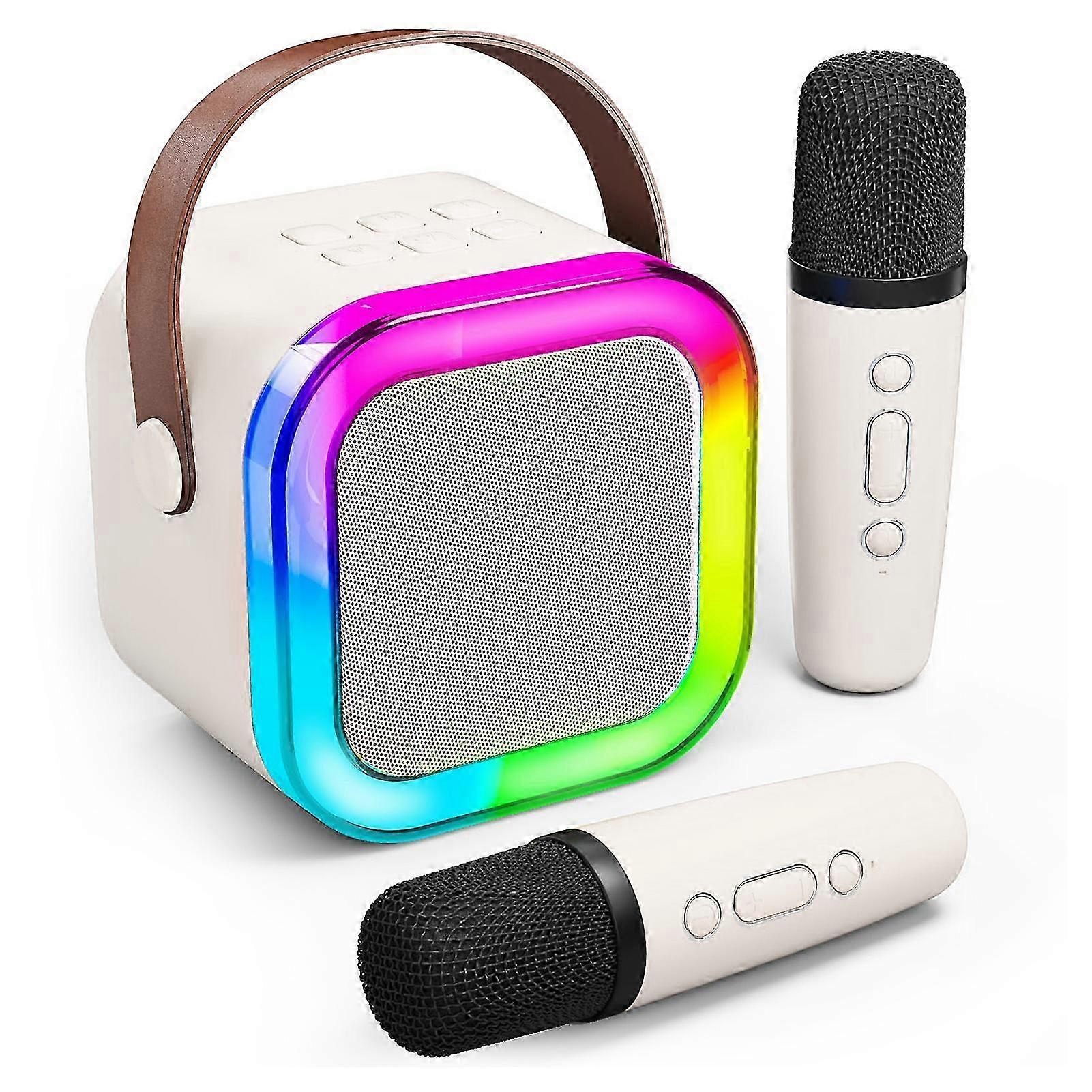 Portable Karaoke Machine Bluetooth Speaker and 2 Wireless Microphones with Lights for Home Outdoor Live Performance hwy