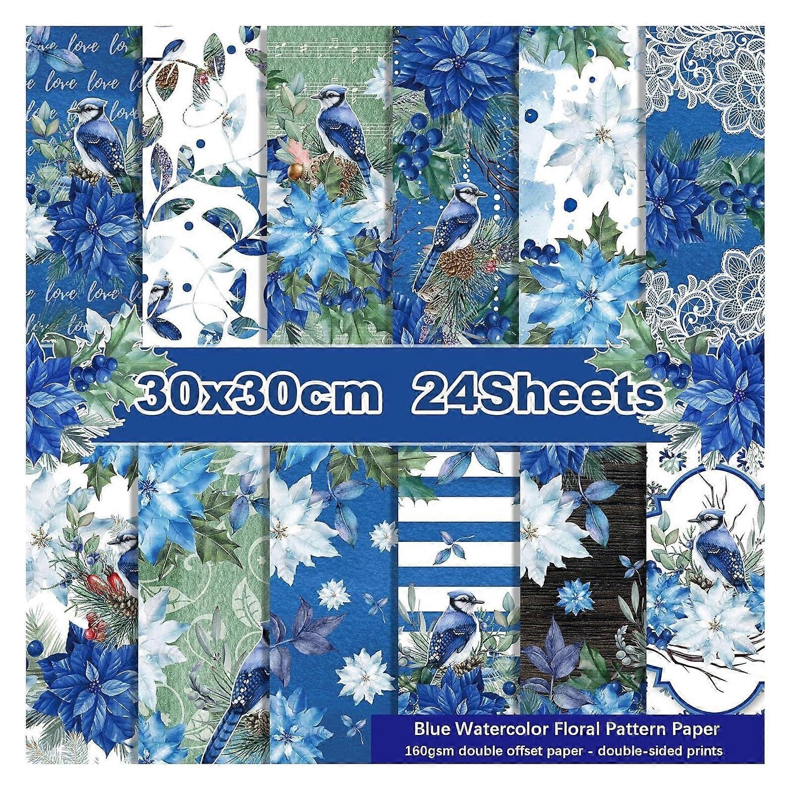 Album Background Cardstock, Scrapbook Pad, 12x12 Inches, DoubleSided, 24 Sheets, Pattern Paper with Watercolour Flowers