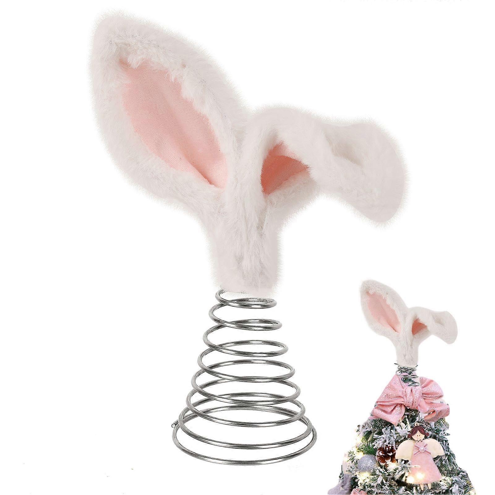 Osterbaumtopper Plush Rabbit - Festive Plush Bunny Tree Topper with Metal Spiral Base and Fluffy Bunny Ears for Holiday Decoration