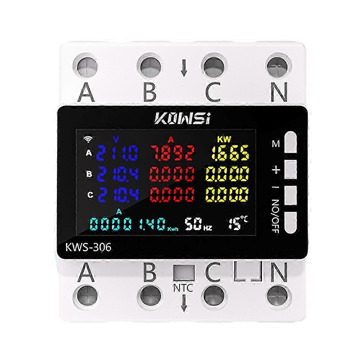 KOWSI 3 Phase 4 Wire Smart Power Energy Meter AC 85-290V Current Voltage Usage Monitor & Protector