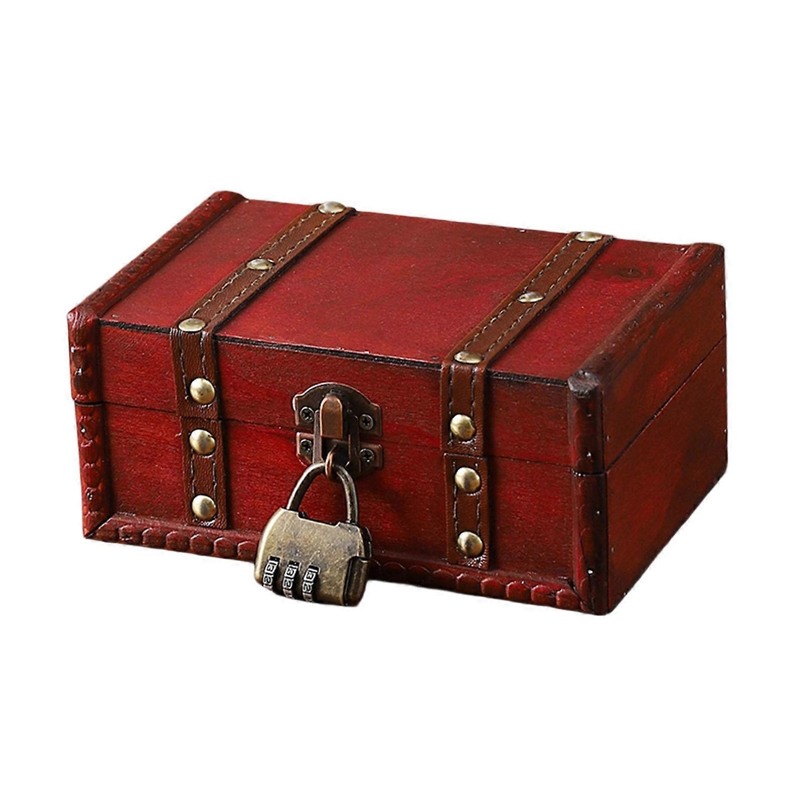 Antique Style Wooden Storage Box With Security Lock Decorative Homes Storage Holders For Valuables Toy Documents