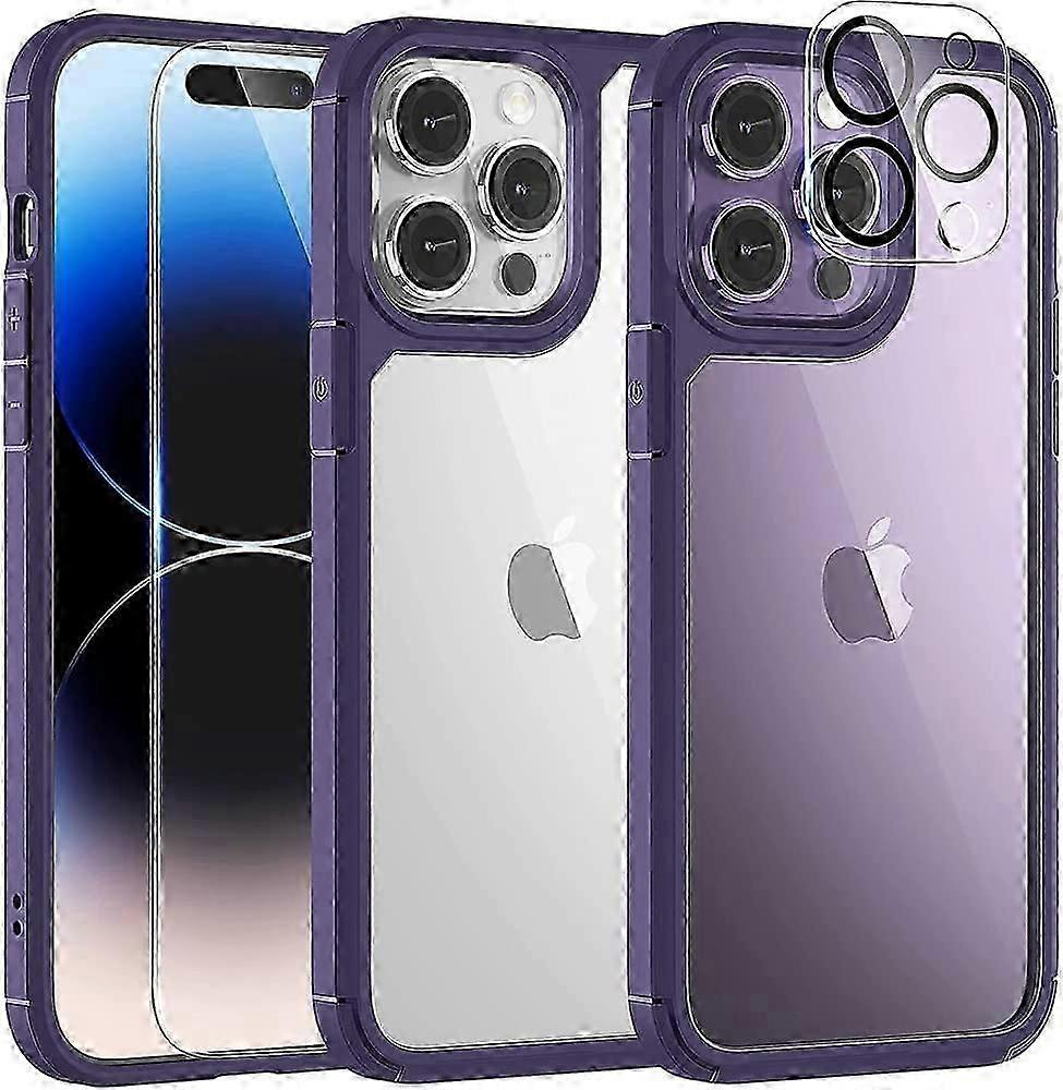 for iPhone 14 Pro Max Phone Case, [5 in 1] 1X Clear Case [Not-Yellowing] with 2X Tempered Glass Screen Protector + 2X Camera Lens Protector, [Military