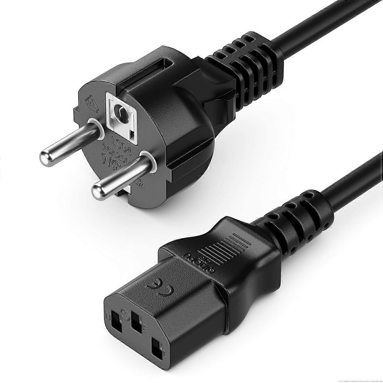 2m IEC Power Cable Type F to C13 Socket for PC Monitor Printer Black