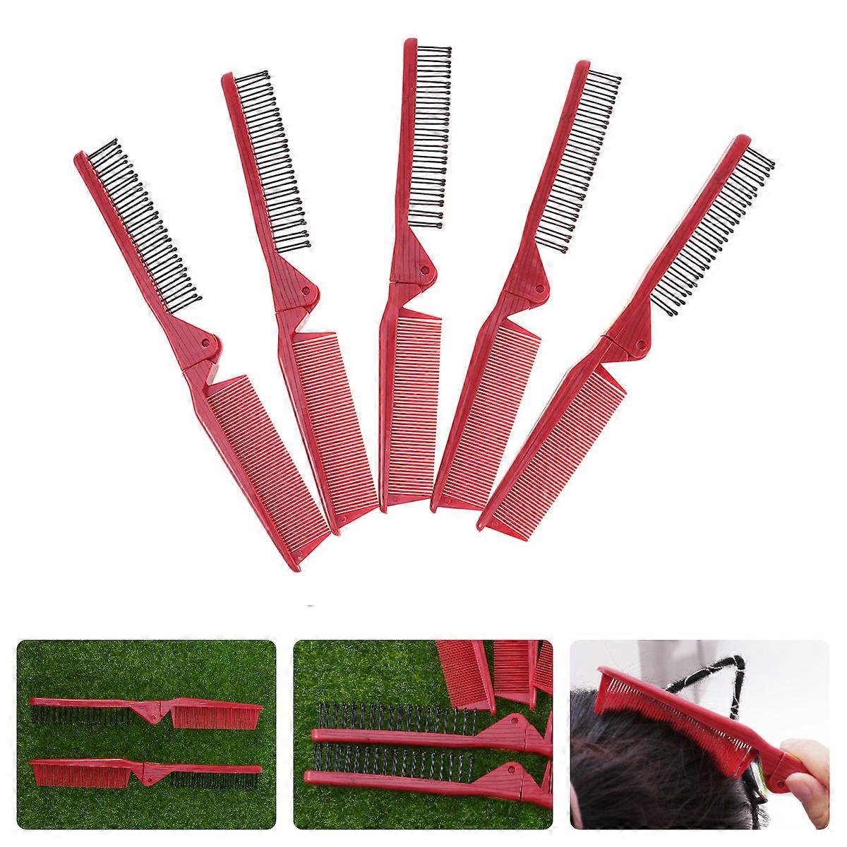 Compact Design Folding Comb Anti Static Hair Straightening For Travel And Hotel 5Pcs Red