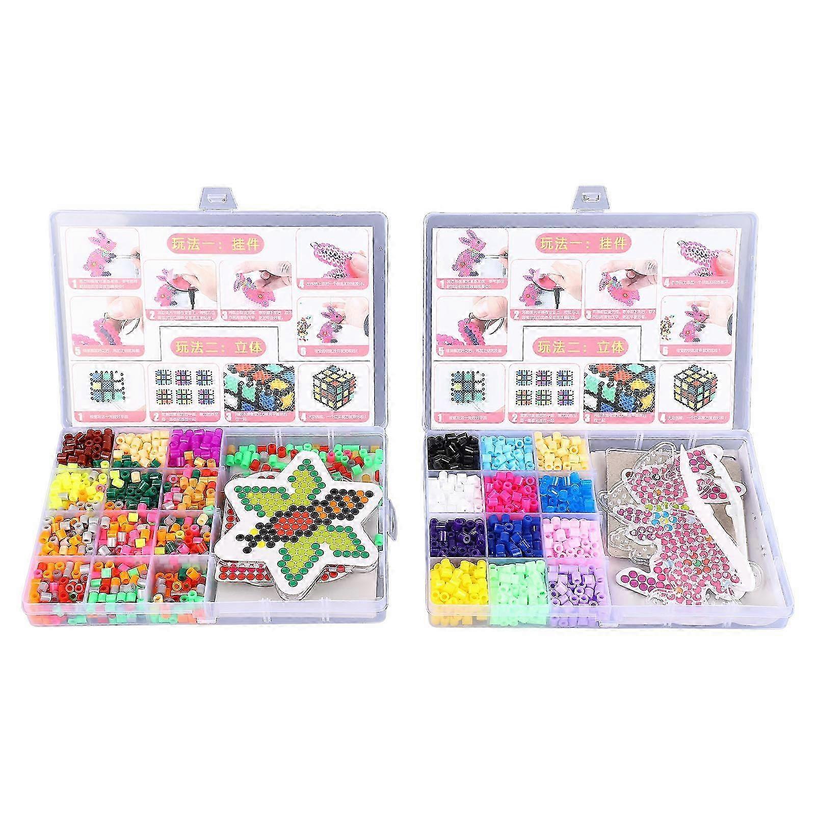 Kids Fuse Beads Kit 5mm 24 Colors DIY Hand Crafted Melting Beads Set with 4 Template and Ironing Paper Tweezers