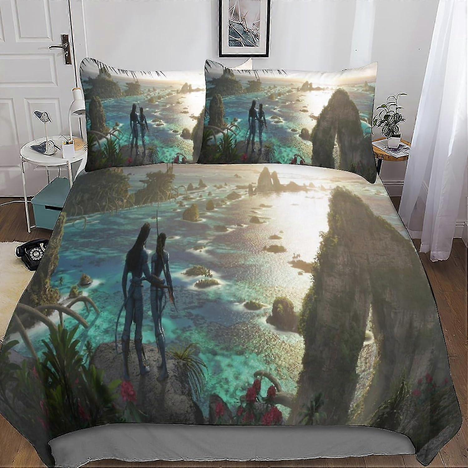 Conjunto de Conforto Avatar de 3 Peças 3D Filme de Ficção Científica Impresso Roupa de Cama com Fecho de Zíper para Meninas, Microfibra Super Macia