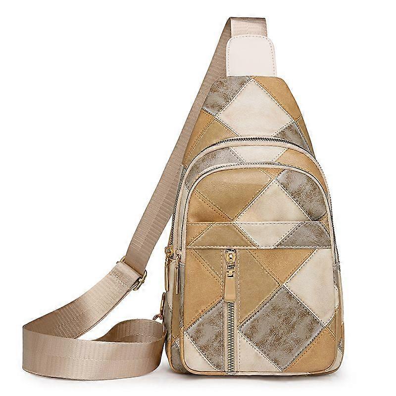 حقيبة هاتف ذهبية كاكي مقاومة للماء نمط فريد من نوعه حقيبة صدر بكتف واحد 5 سحاب