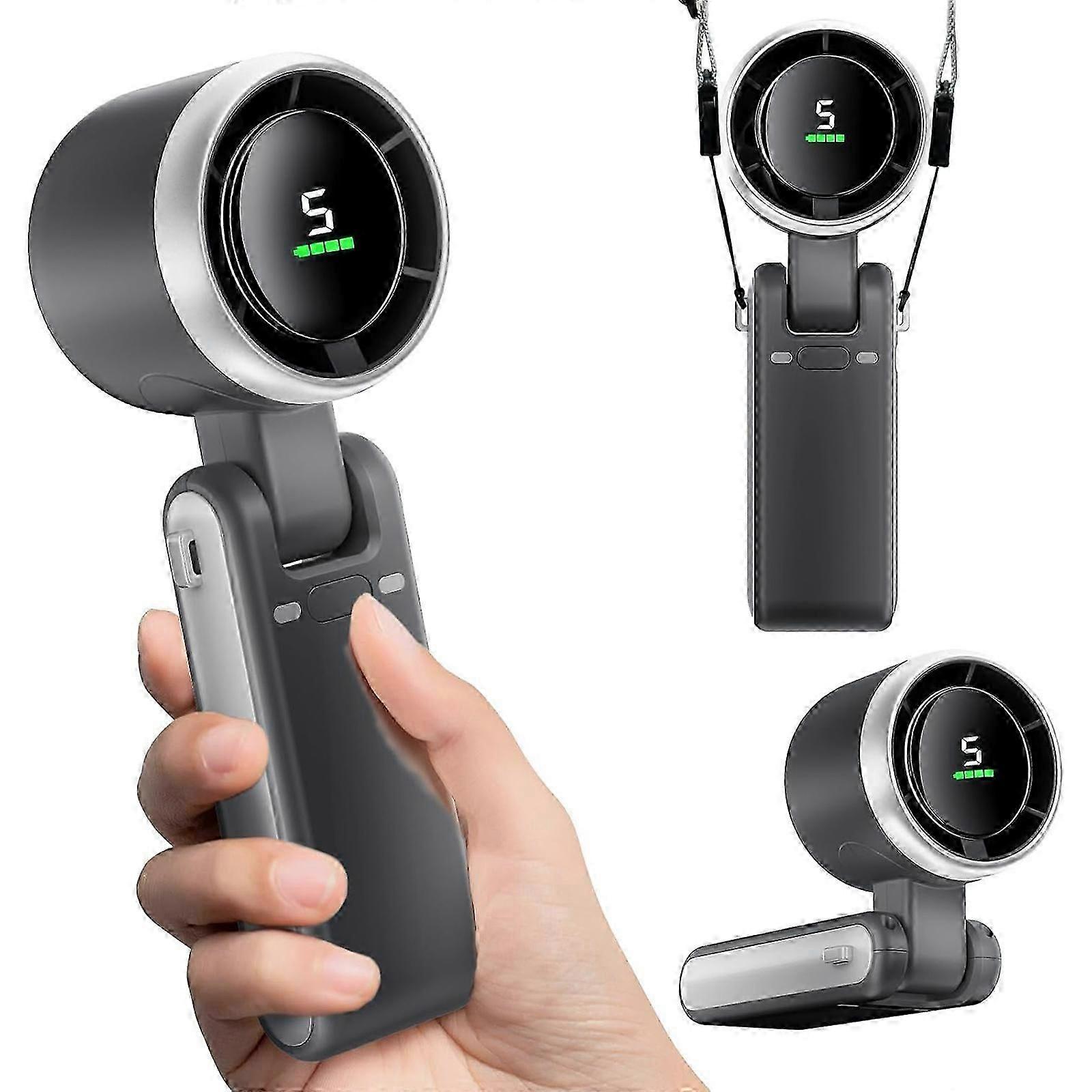 Foldable Handheld Fan, Portable High Speed Rechargeable 3600mAh Mini Turbo Fan, Digital Display, 5 Speed Adjustable Personal Small Pocket Fan