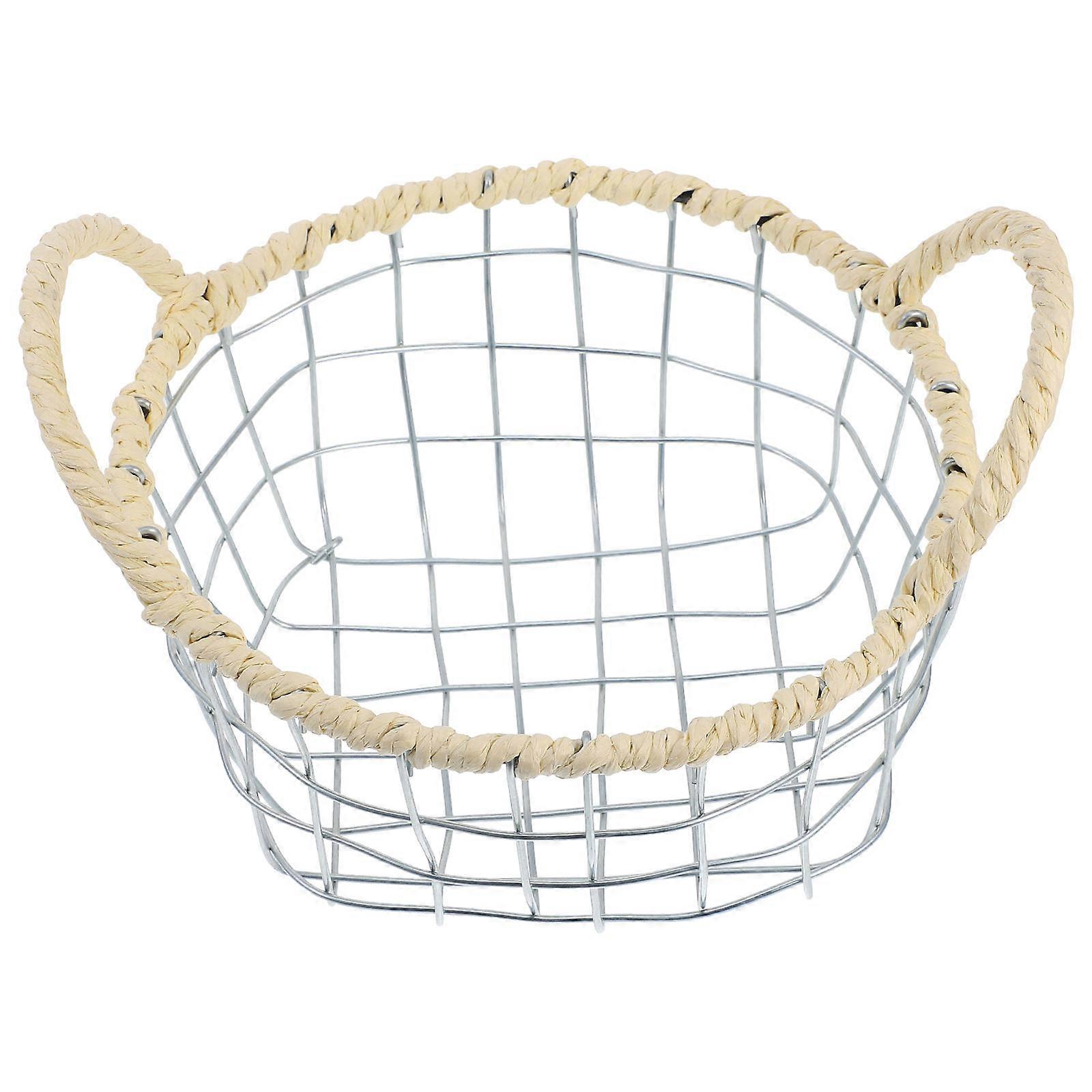 Handheld Iron Wire Basket for Storage with Handle Woven Bread Tray