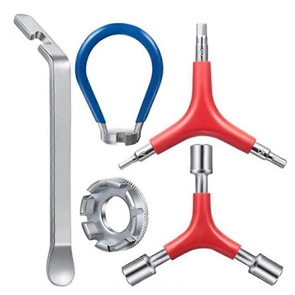 5Pcs Bike Spoke Tool Kit 8 Cut Open Spoke Wrench Bike Spoke Wrench with Rubber Handle Tire Lever Y Type Hex Wrench and Y Type Socket WrenchYMQX)