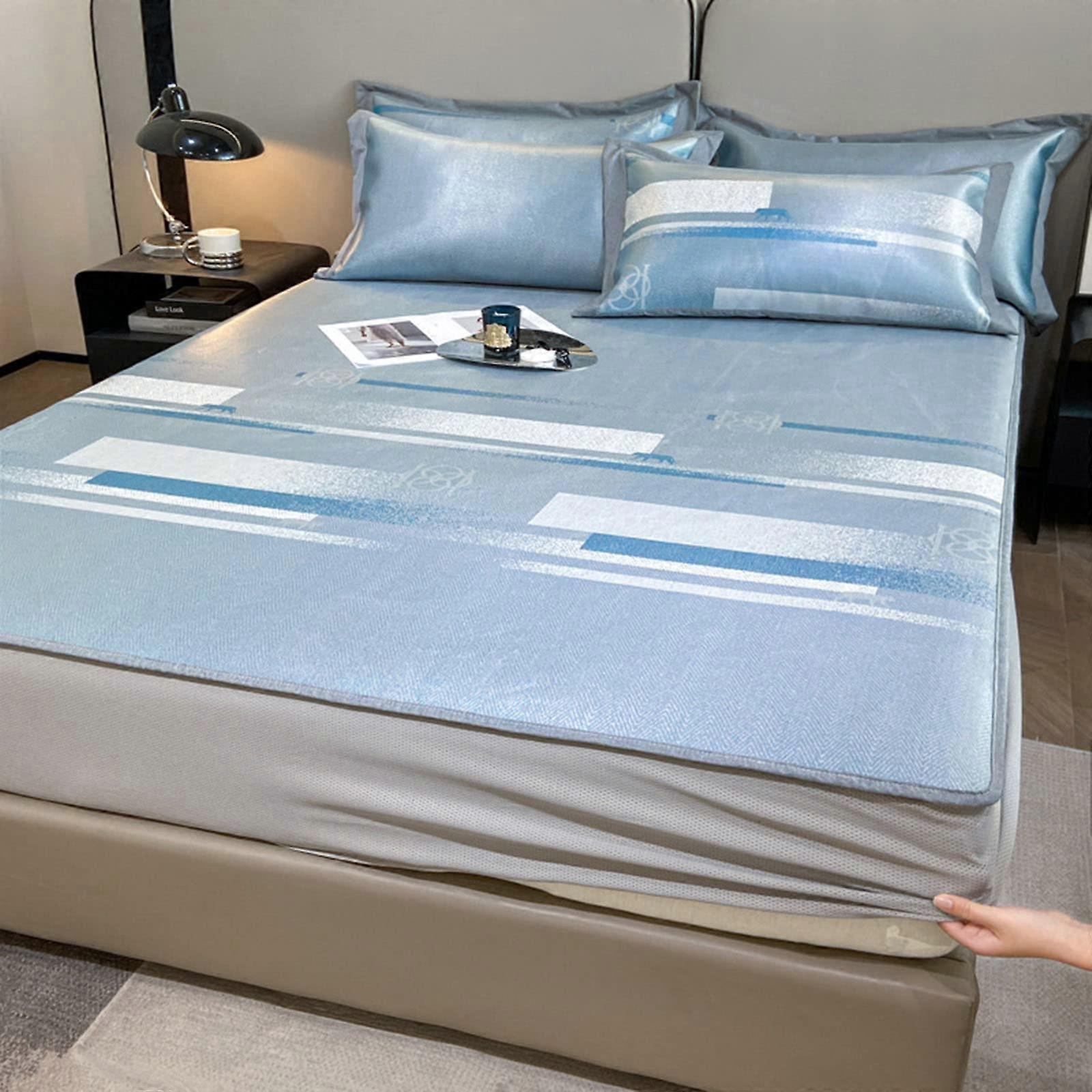 Threepiece set summer mattress, ice silk mat type, washable and foldable, soft cooling mat, suitable for home bedroom (1.8M).