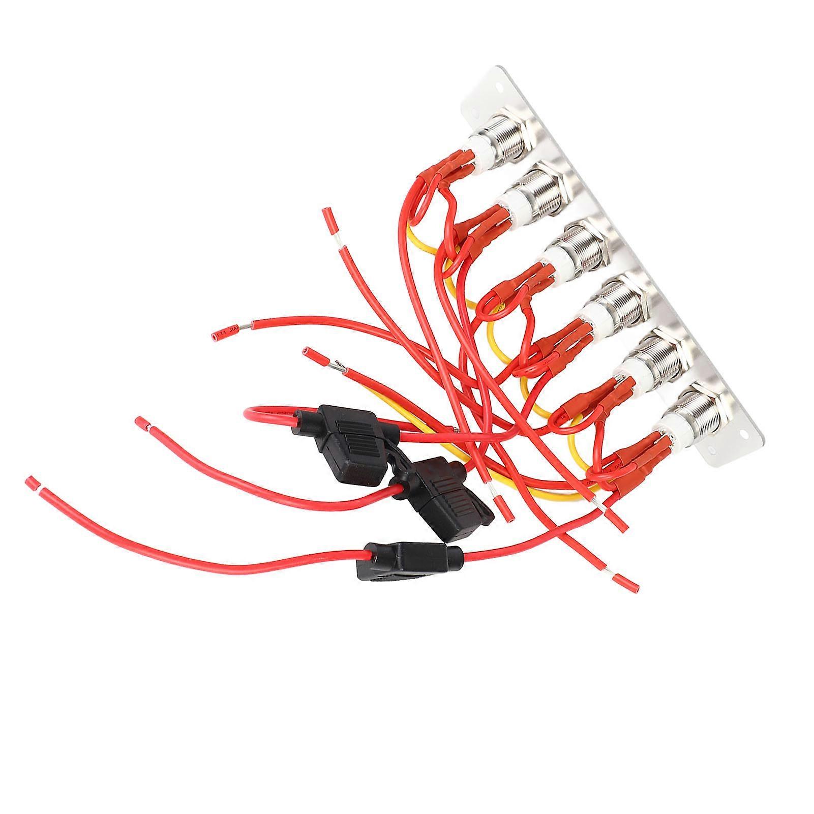 Pre Wired 6 Gang Push Button Switch Panel with Blue LED Lights for Car RV Yacht 12V-24V DC System