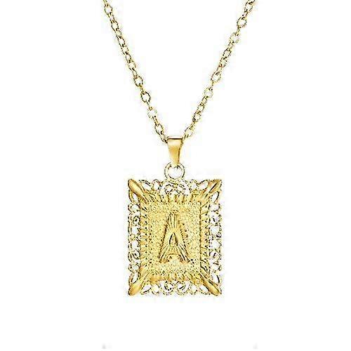 Collier alphabet en acier inoxydable de couleur or tendance de A à Z - Pendentif carré pendentif pour femmes - Cadeau de mariage et d’anniversaire parfait