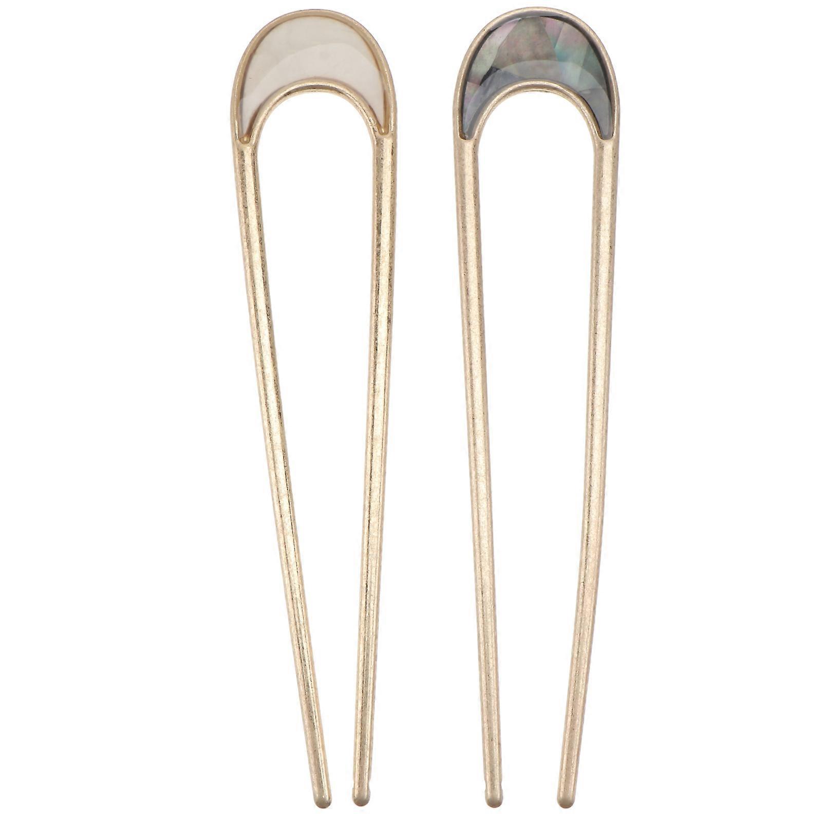 Crescent U Shaped Hair Fork DIY Hairstyle Accessory for Women Retro Style Assorted Color 11.5x2.1x0.4cm 2Pcs