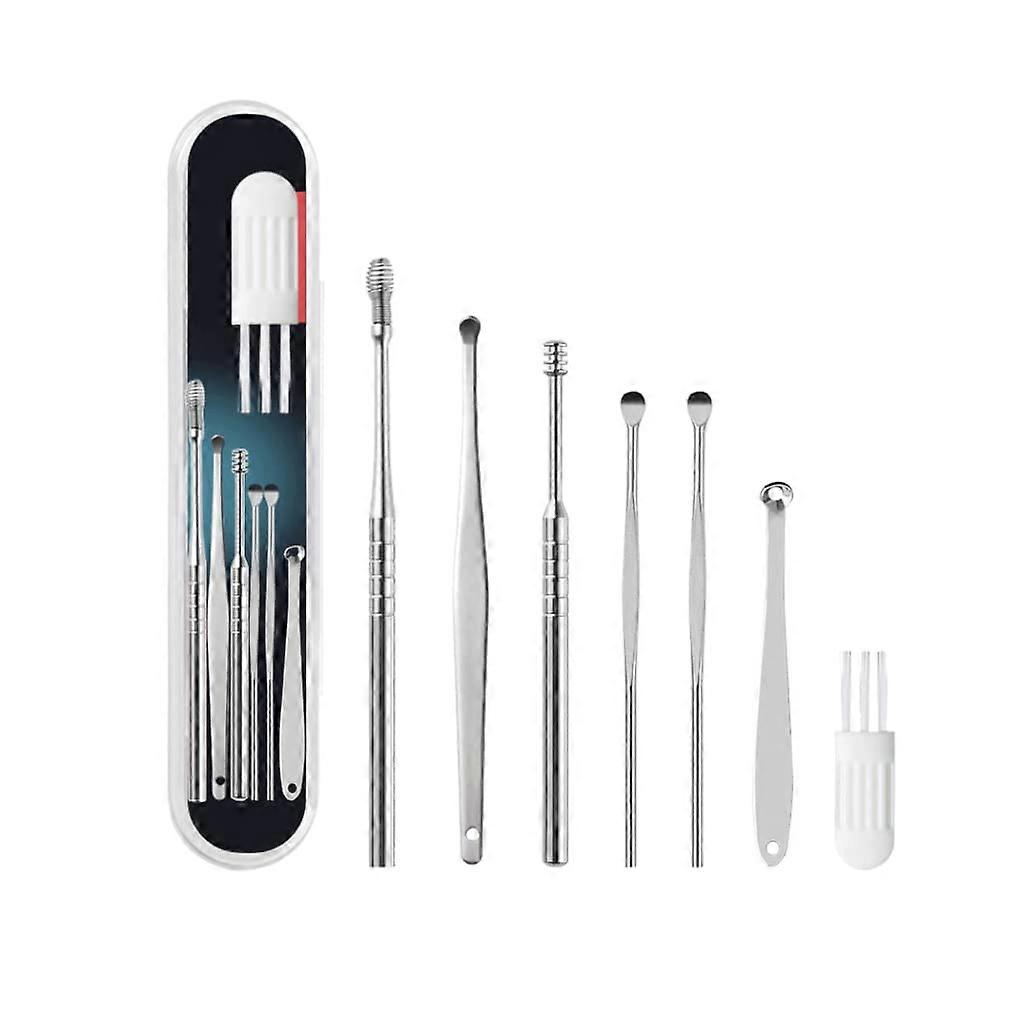 Ear Wax Removal Kit with 7-Piece Ear Spoon Set, Silver Ear Cleaning Tools with Storage Box and Cleaning Brush
