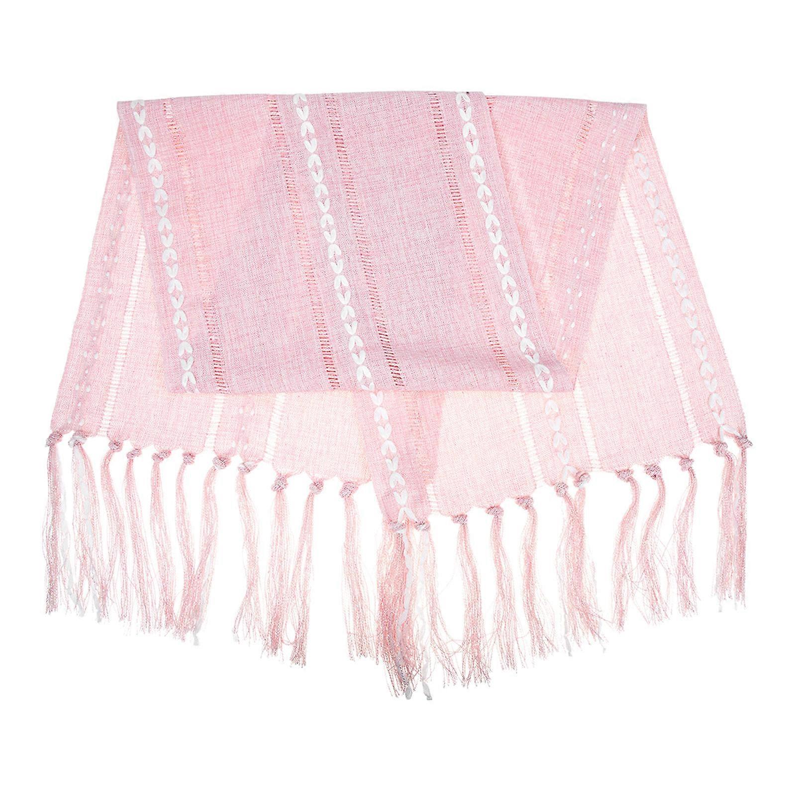 Tassel Design Table Runner for Dining Table Simple and Chic Style Cotton Linen Material Pink 160x30cm 1Pcs