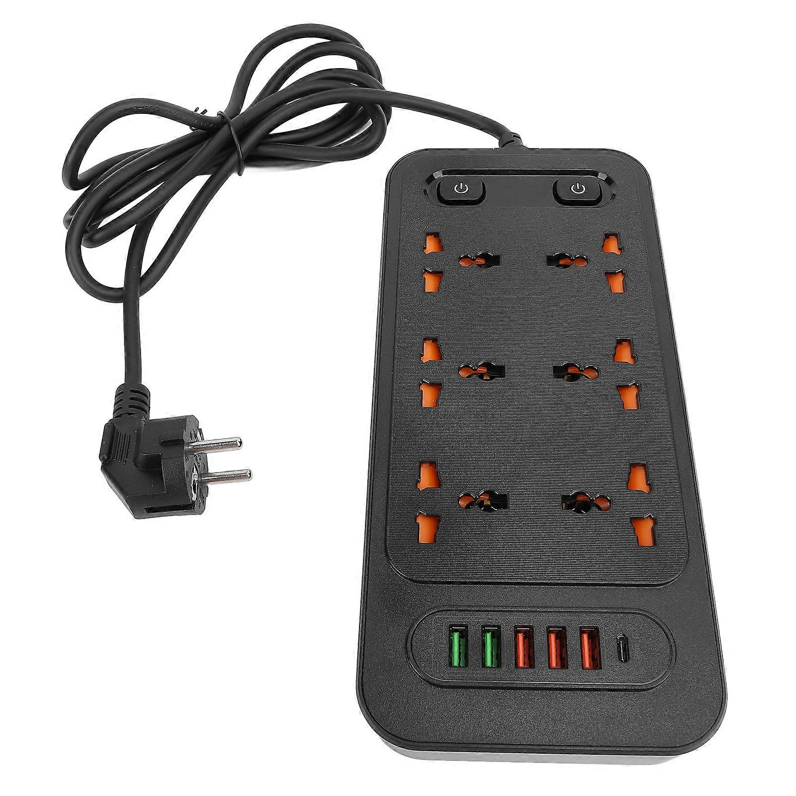 Power Strip 3000W 6 Outlets 5 USB Ports 1 Type C Fast Charge Port Smart Recognition Power Strip for Home School Office