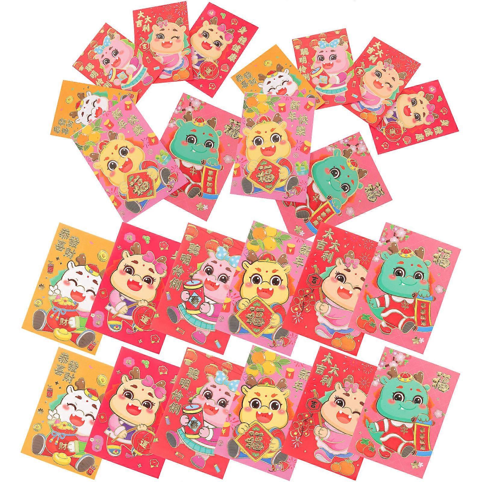Cute Dragon Year Red Envelopes for Decor with Assorted Color Designs and Traditional Patterns 30 Pcs