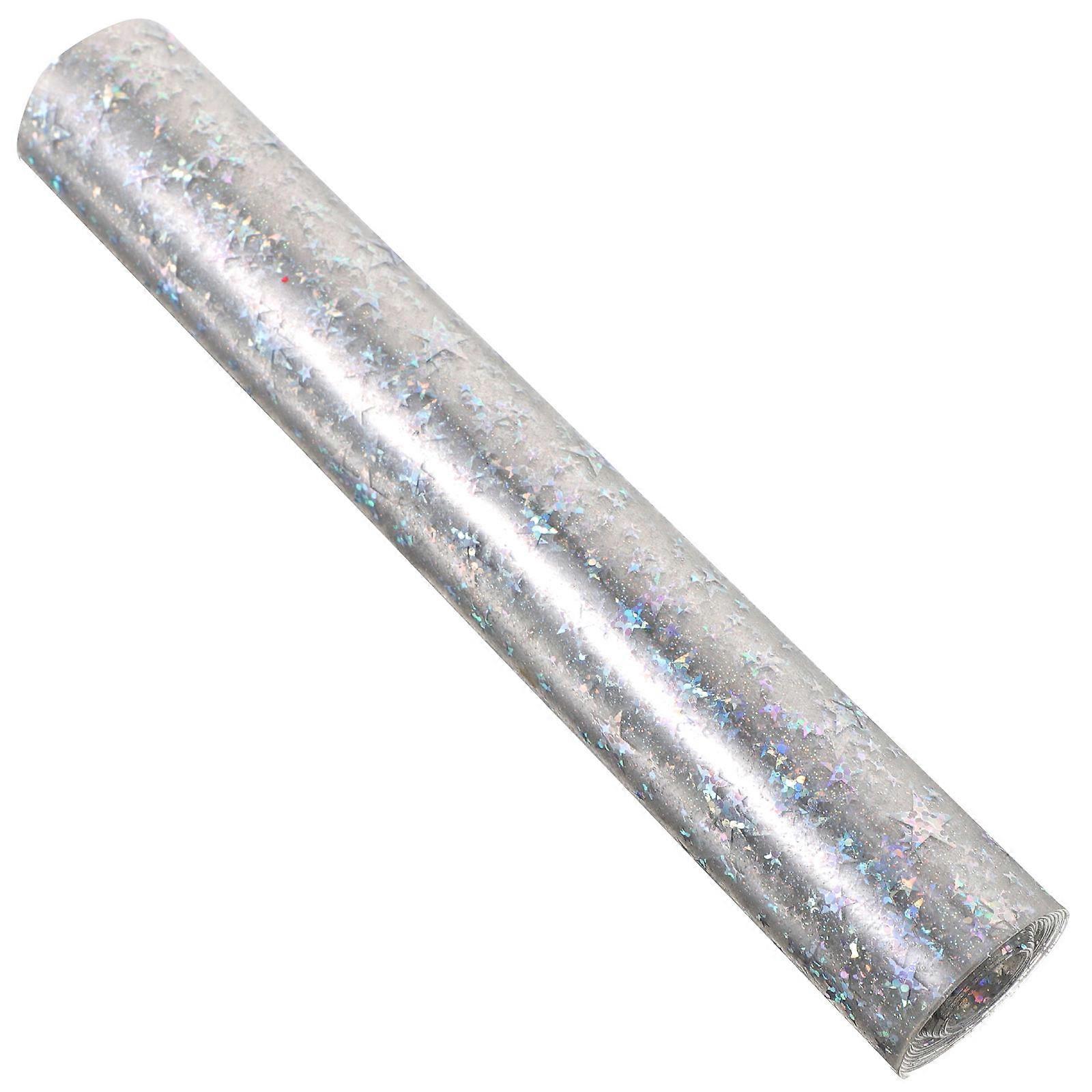 Glitter Transparent PVC Jelly Faux Roll Holographic Clear Synthetic Sheets with Star Print, Waterproof Vinyl Craft Fabric for DIY Projects