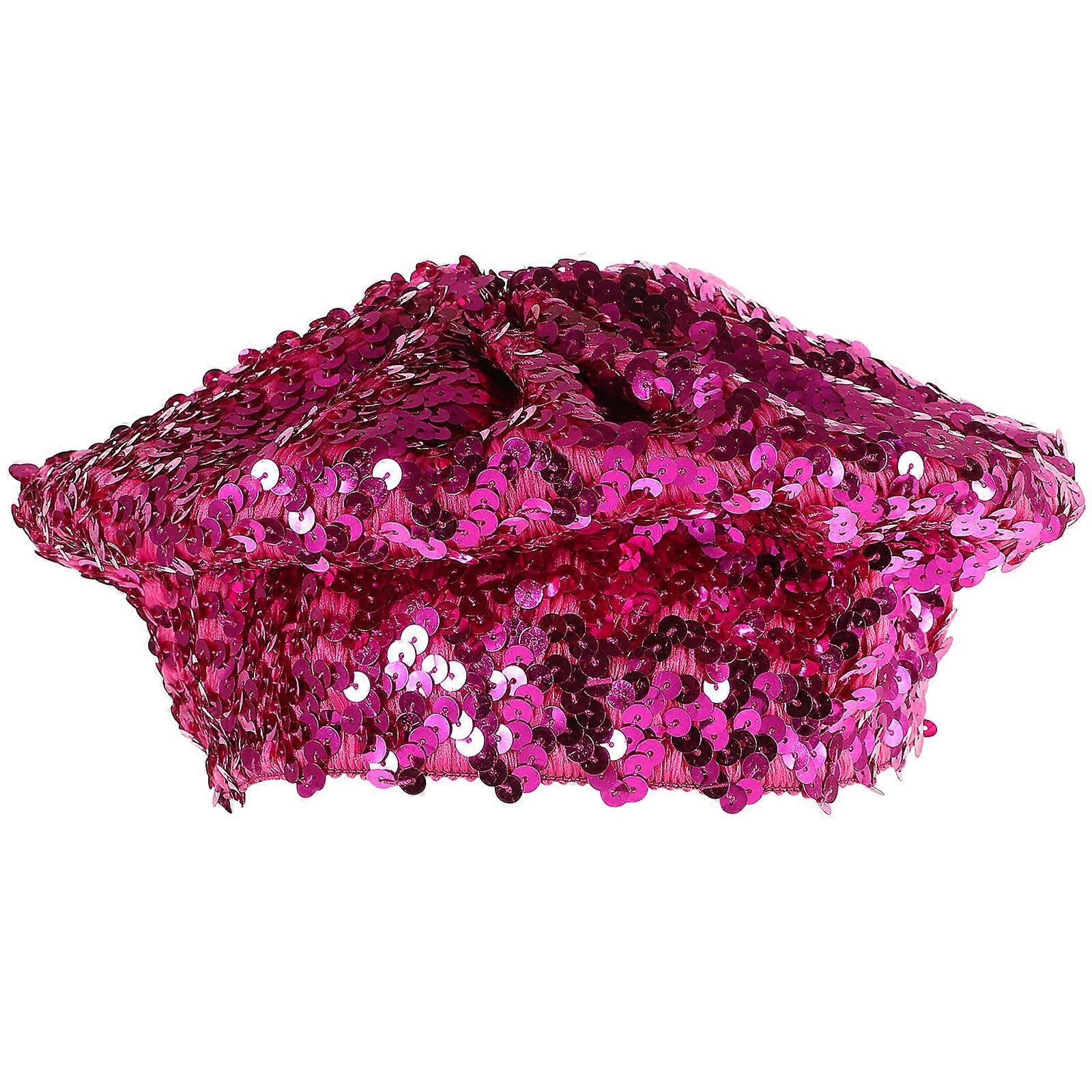 Sequin Beret Hats For Women Sparkle Decoration For Themed Parties Rosy 22 X 22 X 0.3Cm 1Pcs