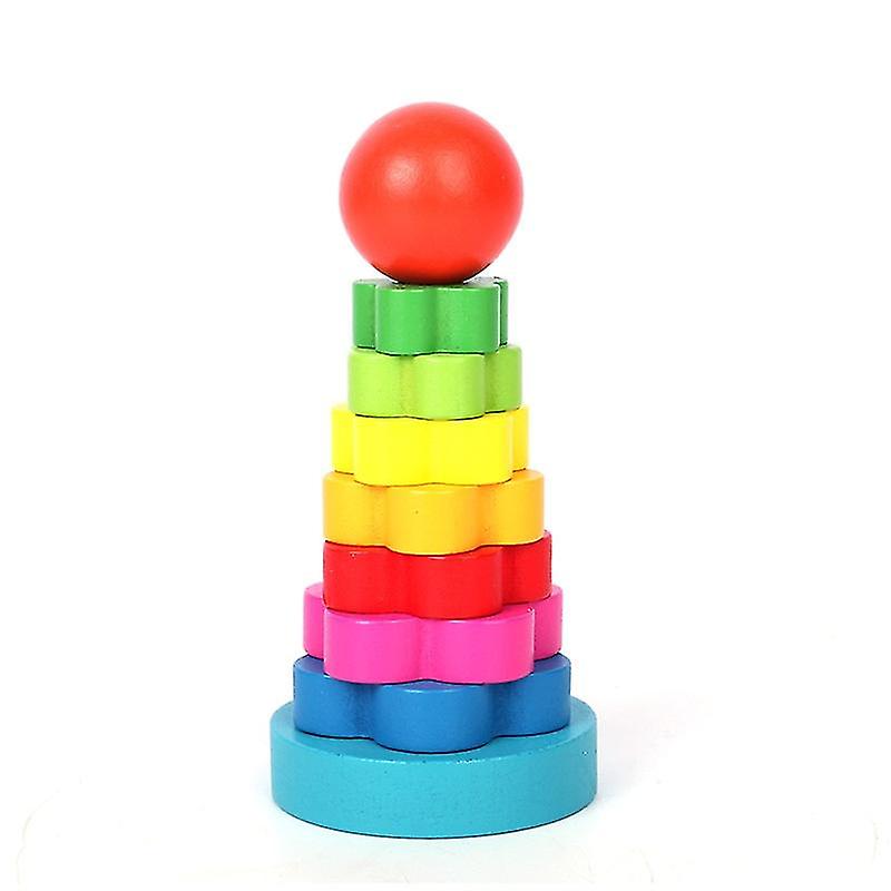 Children's Toy Stackable Ring Tower Building Block Rainbow Shape Baby Learning Educational Toy-b