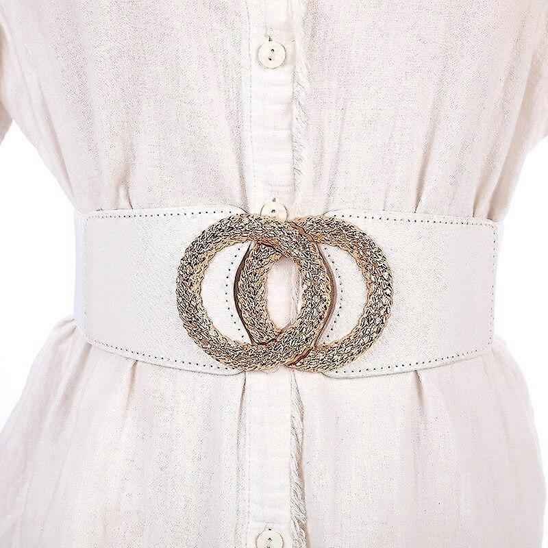 1 Pack Womens Multicolor Elastic Waistband Metal Double Circle Belt For Dress