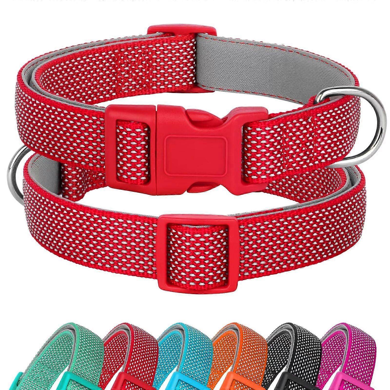 Reflective Dog Collar with Buckle Adjustable Soft Neoprene Padded Nylon Pet Collars for Small Medium Large Dogs, Red, M M: Neck 2543cm red