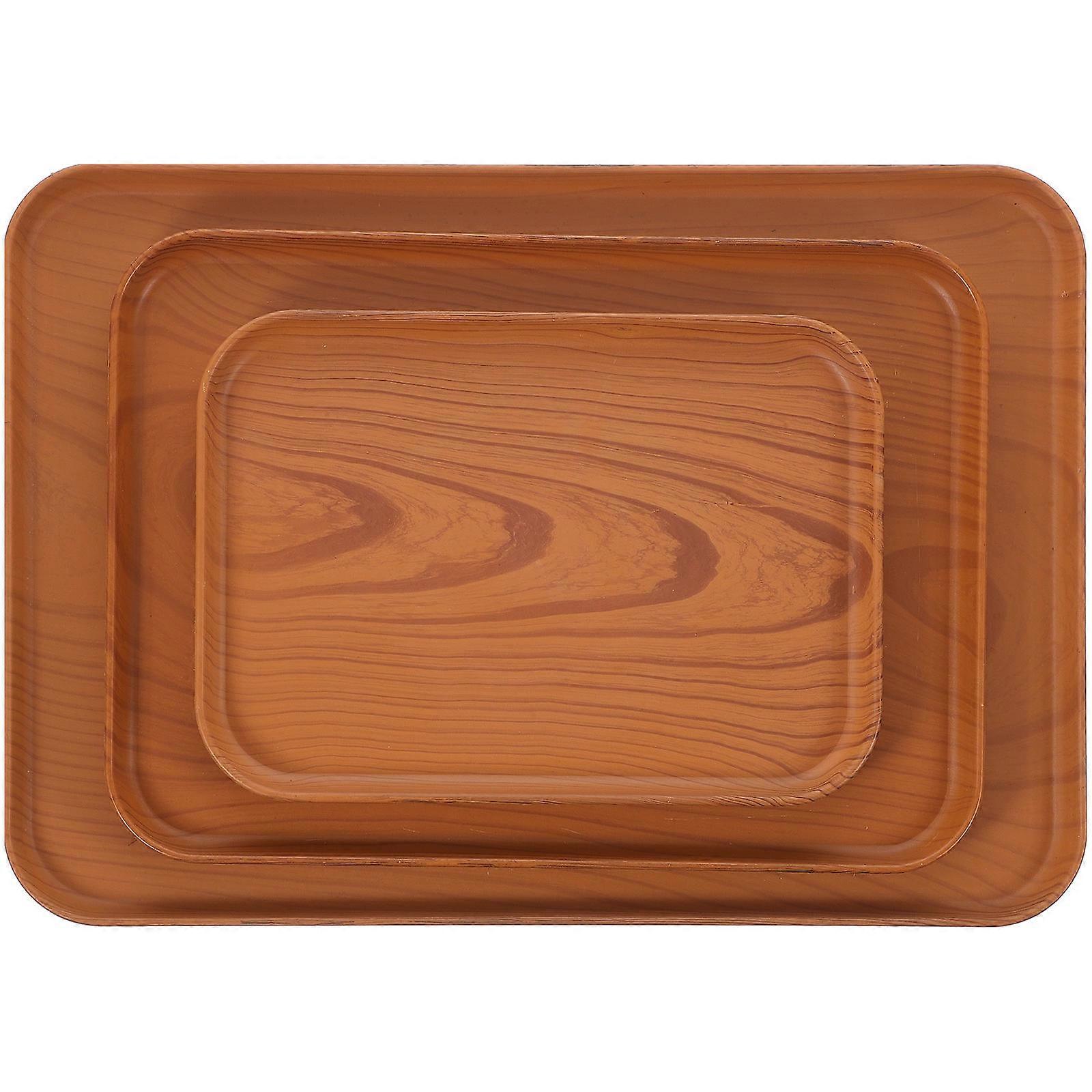 Imitation Wood Grain Fruit Tray for Home with PP Material Light Brown Color Perfect for Snacks Serving 3pcs